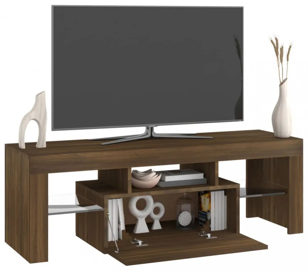 barna tölgyszínű TV-szekrény LED-világítással 120 x 35 x 40 cm