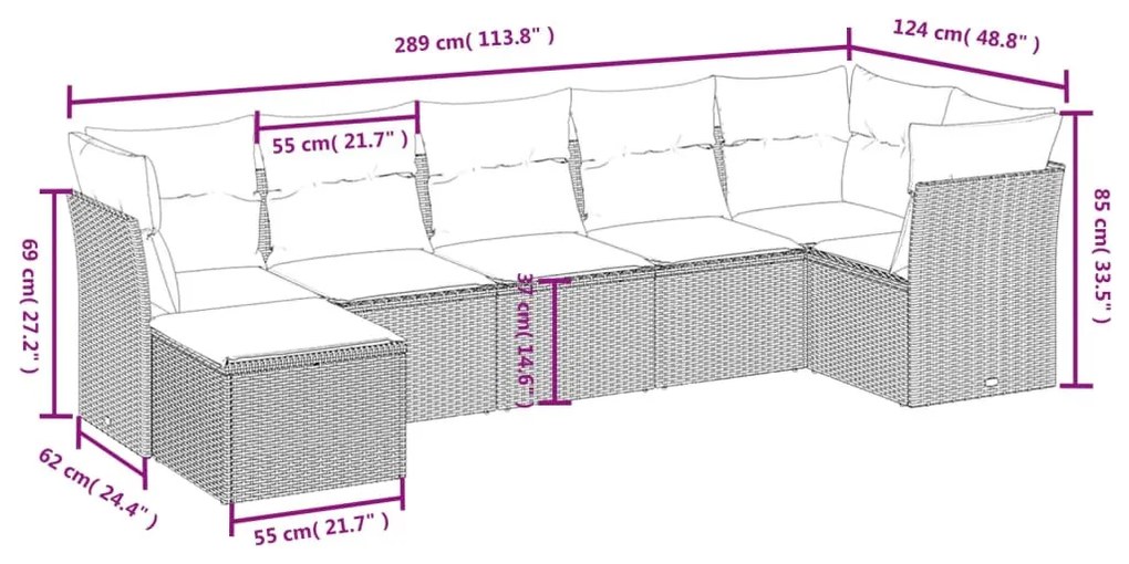 7 részes fekete polyrattan kerti ülőgarnitúra párnával