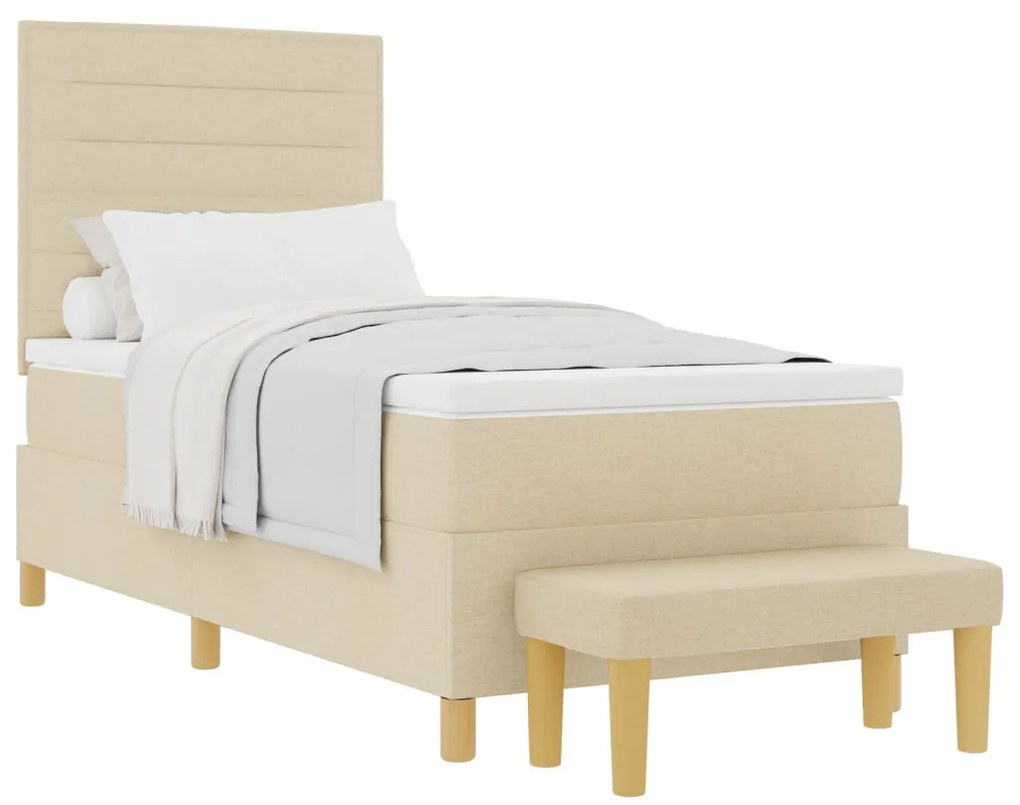 Box Spring Ágy Mattal és Pad Krém 90x190 cm Szövet