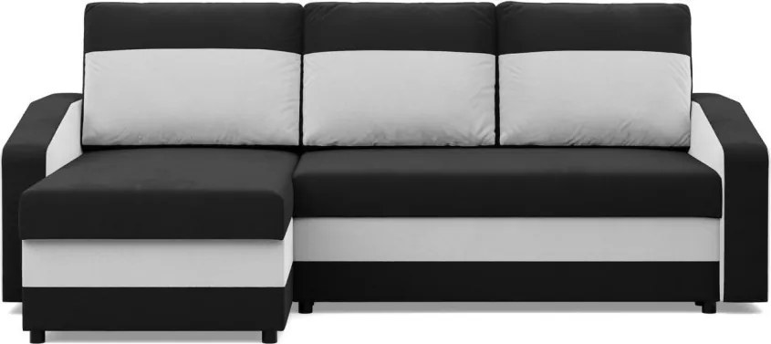 Hewlet sarokkanapé, 2 ágyneműtartóval, szövet anyag, univerzális oldal, bonell töltet, fekete - fehér