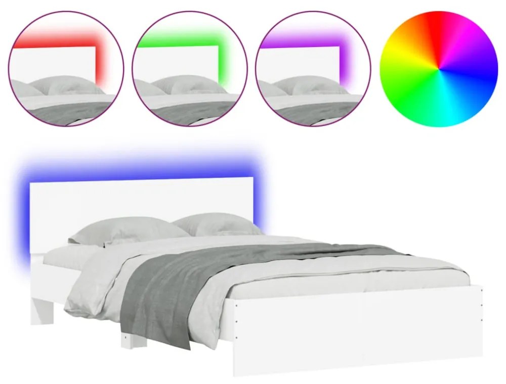 fehér ágykeret fejtámlával és LED-del 135 x 190 cm