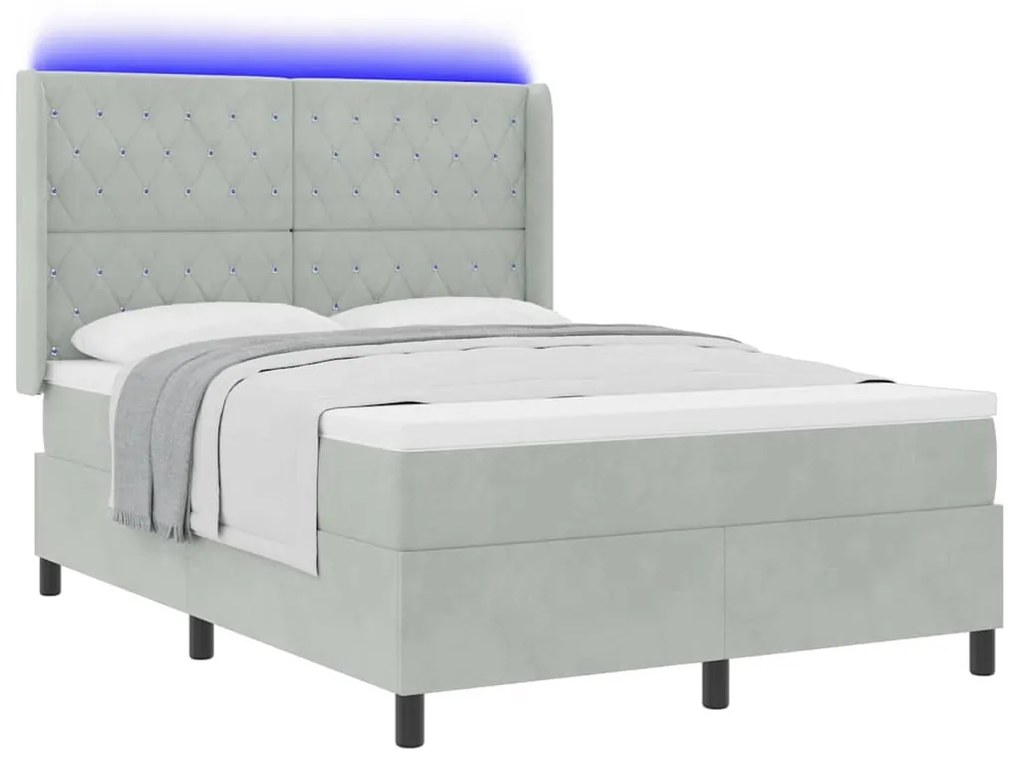 LED Box Rugós Ágy Mattresszel Argyle Világosszürke 140 x 200 cm