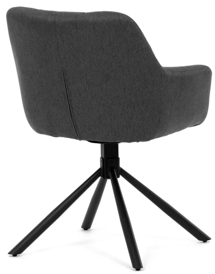 Scaun de sufragerie pivotant, țesătură gri închis, mecanism rotativ 90°/90° (stânga/dreapta), metal negru