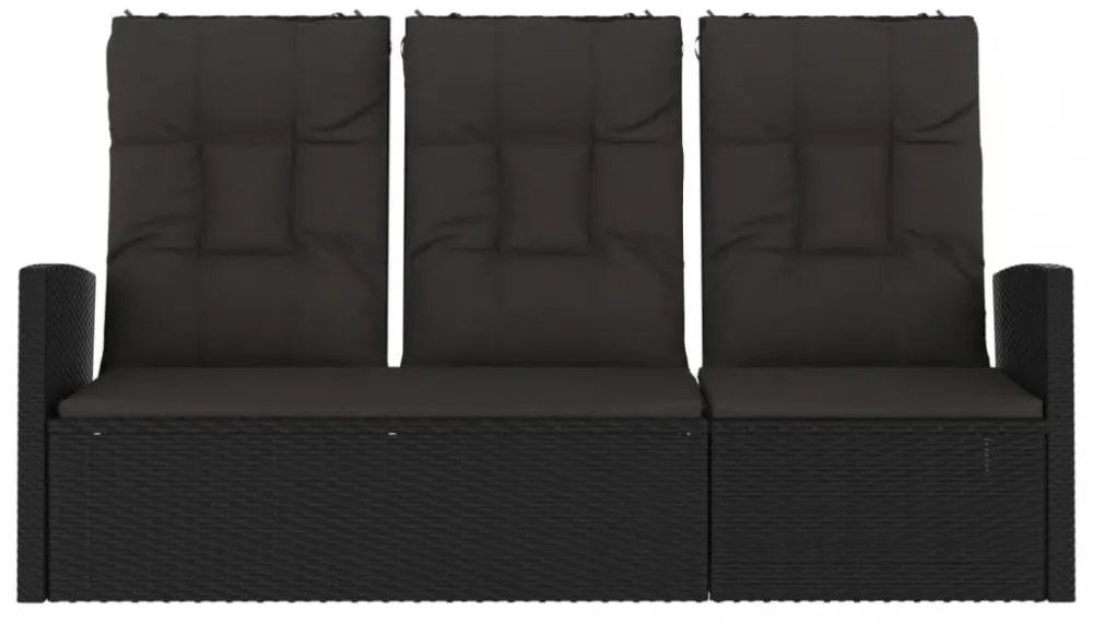 fekete polyrattan dönthető kerti pad párnával 173 cm