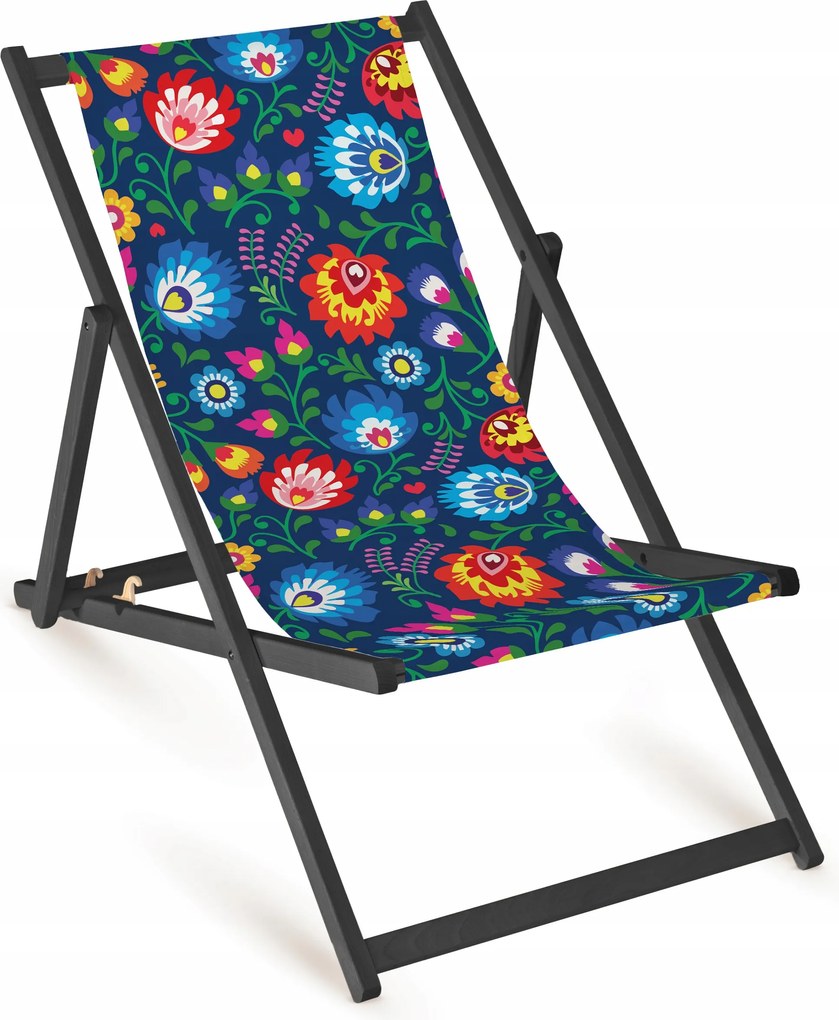 Sötétkék Fa Napozóágy Népi Mintával Összecsukható Kerti Napozóágy Erős