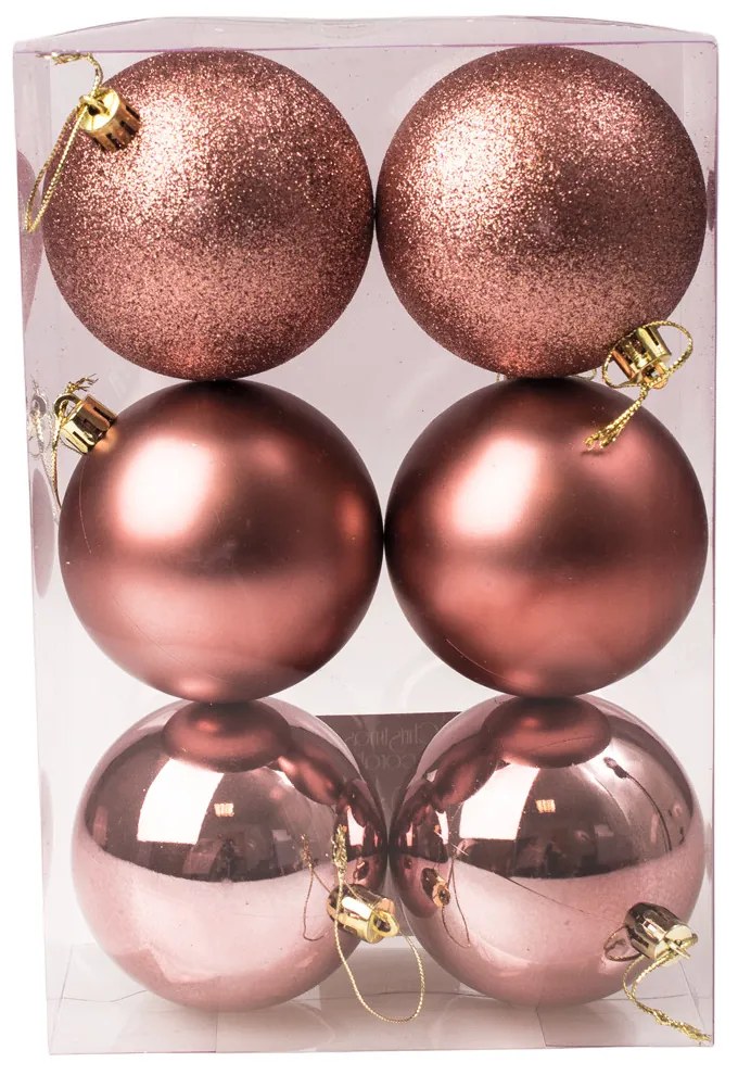 6db-os 8cm-es karácsonyi gömb szett - Rose gold