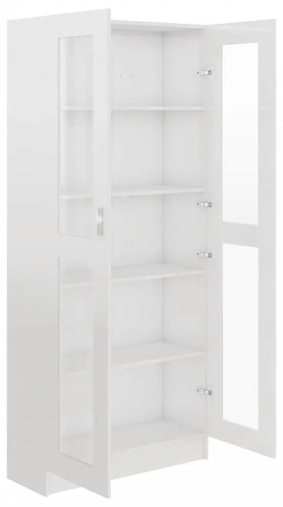 Magasfényű fehér forgácslap vitrinszekrény 82,5x30,5x185,5 cm