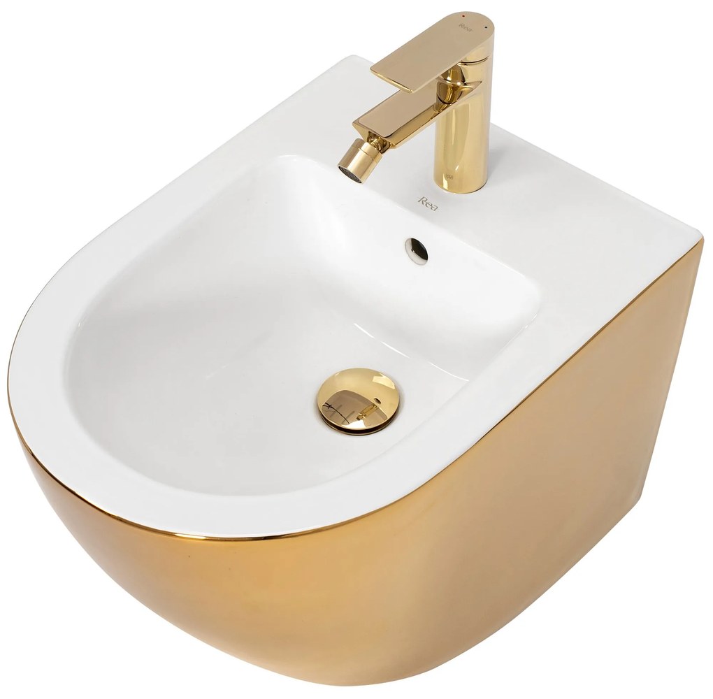 Zestaw misa WC CARLO Flat + bidet CARLO MINI GOLD/WHITE