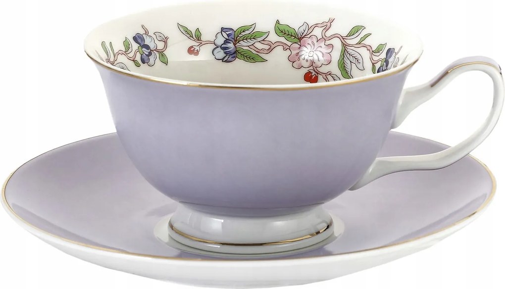 Porcelán csésze lila virág csészealj 200