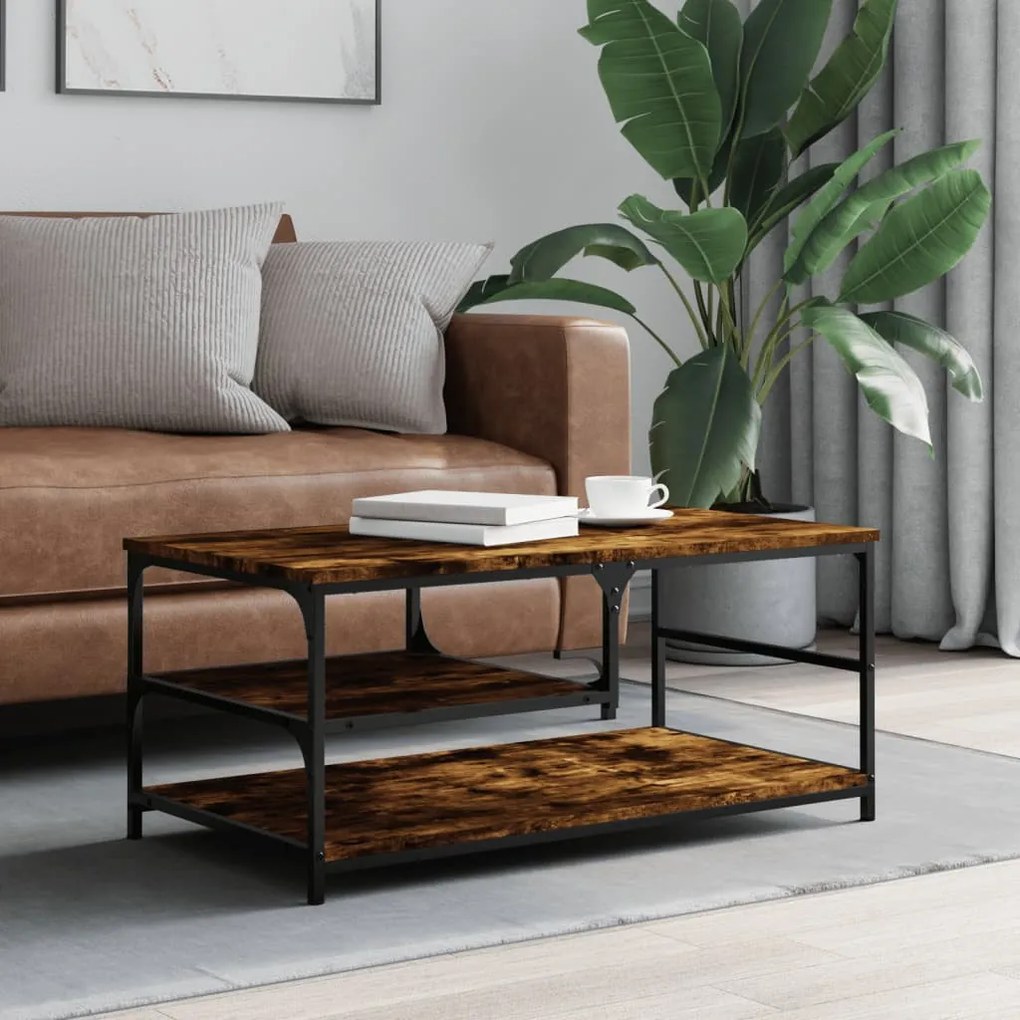 Füstös tölgy színű szerelt fa dohányzóasztal 90 x 49 x 40 cm