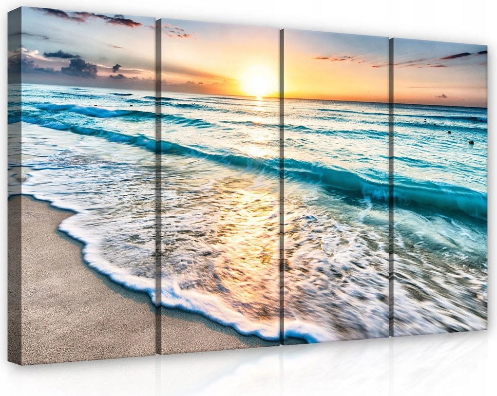 Vászonkép 120x80 Napfelkelte óceán tenger tengerpart hullámok part ég felhők