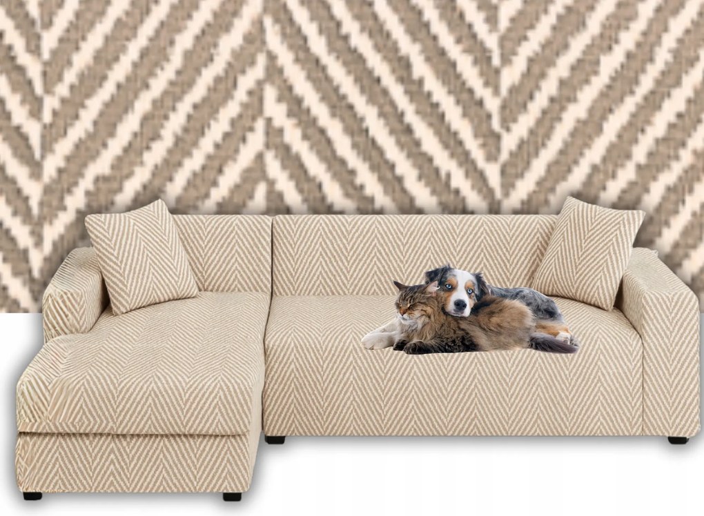 Sarokhuzat Kanapé Bézs Jacquard Rugalmas 2+2 személyes halszálka