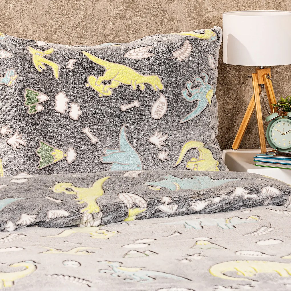4Home Dino világító mikroflanel ágyneműhuzat, 140 x 200 cm, 70 x 90 cm