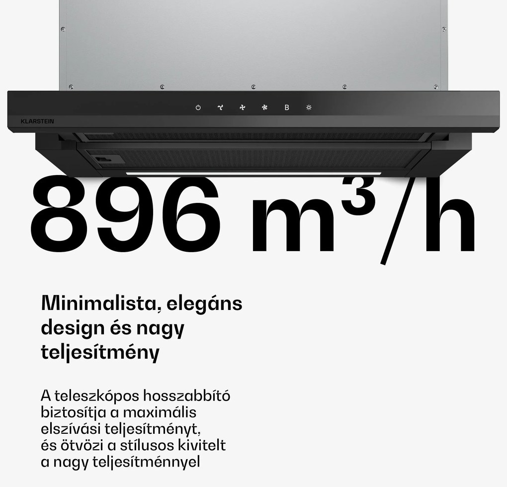 Klarstein Velaire kihúzható páraelszívó 60 cm | Elegáns, minimalista, erőteljes | EEC A++ | 891 m³/h