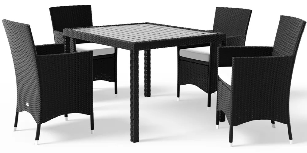 Casaria® Kerti rattan szett Berlin 1+4 fekete - WPC