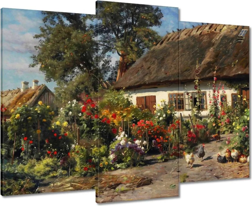 Vászonkép 90x70 Vidéki házikó virágokkal