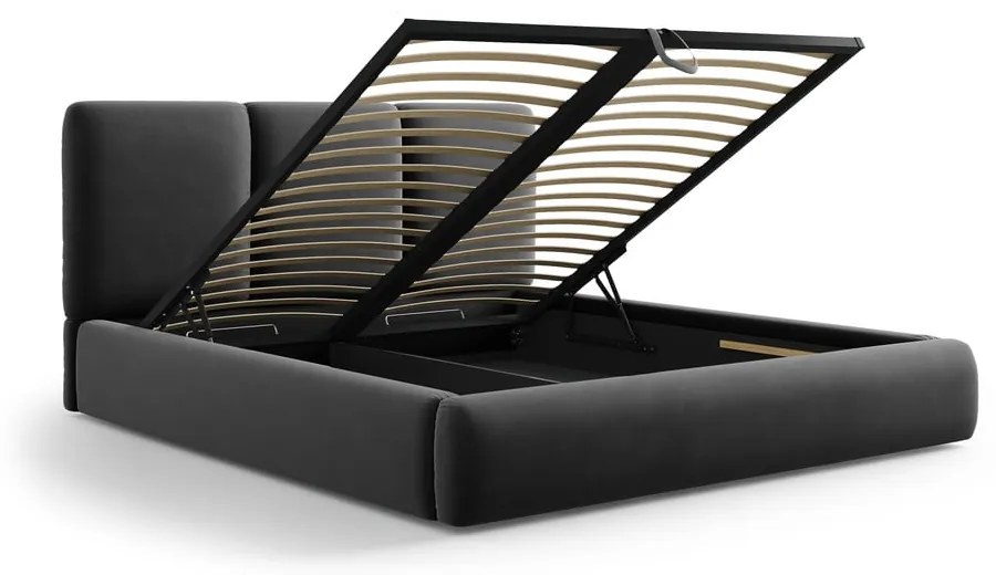 Sötétszürke bársony kárpitozott ágyneműtartós franciaágy ágyráccsal 160x200 cm Brody – Mazzini Beds