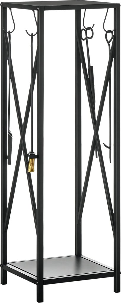 Outsunny Tüzifa Tartó - Oszlopos Tüzifa Tartó - Több Kiegészítő 34H x 34Sz x 111M cm Fekete Fém | Aosom