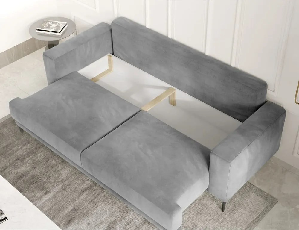 Szürke bársony kinyitható-tárolóhelyes kanapé 260 cm Dalia – ELTAP