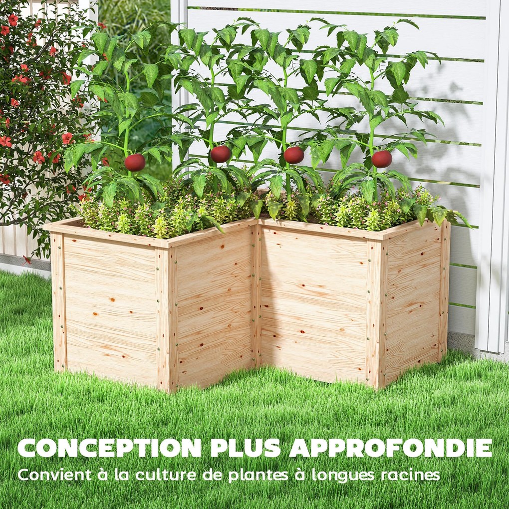 Outsunny L-alakú Kerti Ültetőágy, Magaságyás, Nyitott Aljú Kültéri Virágbox Természetes Fából, 120 x 120 x 62 cm | Aosom