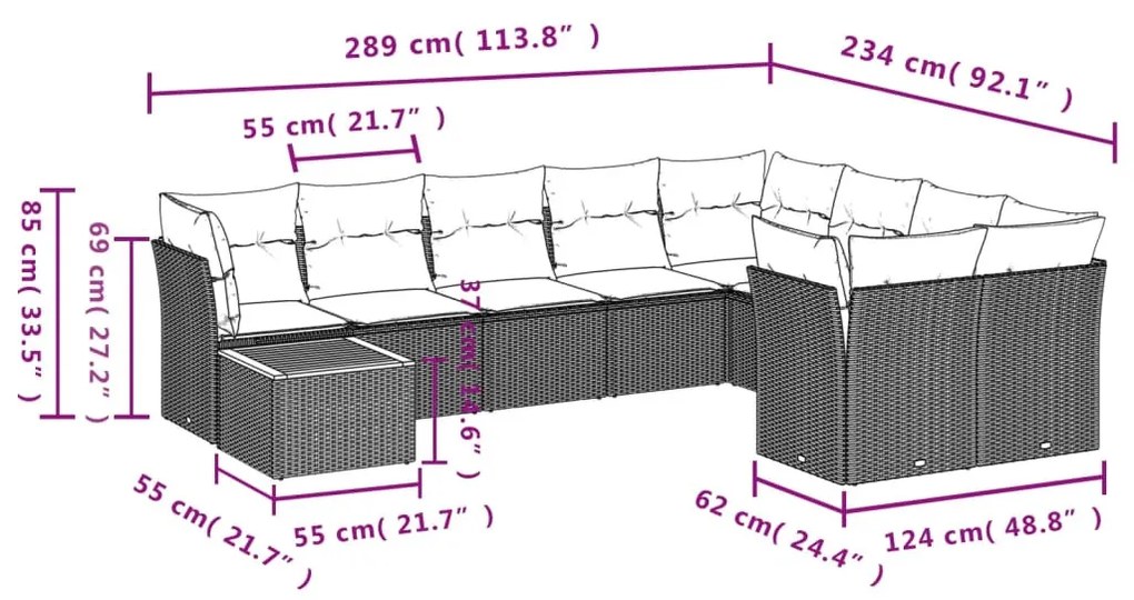 10 részes bézs polyrattan kerti ülőgarnitúra párnával