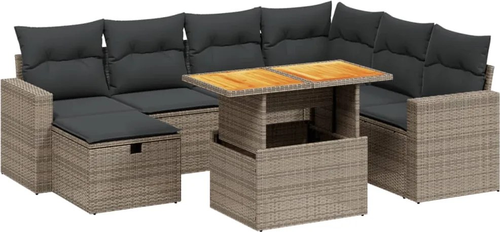 vidaXL 8 részes szürke polyrattan kerti ülőgarnitúra párnákkal