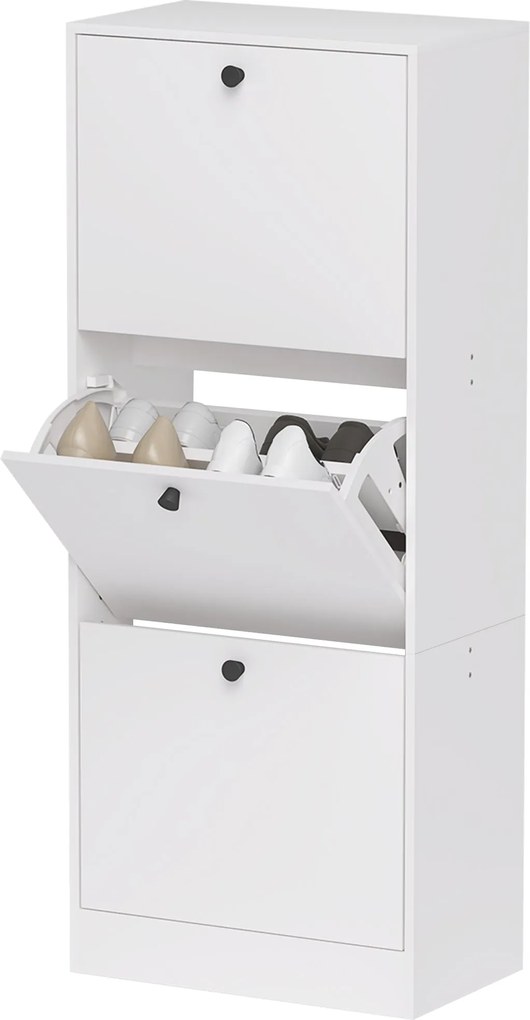 HOMCOM Cipőszekrény 3 Fiókkal, Cipőtartó Állítható Elválasztóval, Karcsú Cipőtároló 12 Pár Cipőhöz 47 x 28 x 115 cm, Fehér | Aosom