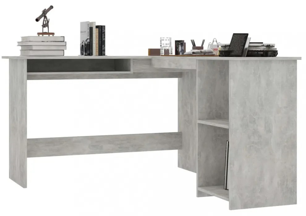 betonszürke szerelt fa L-alakú sarok-íróasztal 120x140x75 cm
