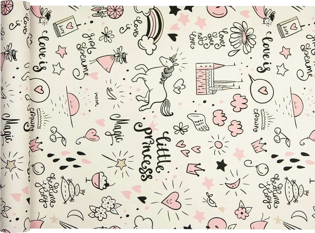 Gyerek tapéta rózsaszín lovacskákkal, Unikornis