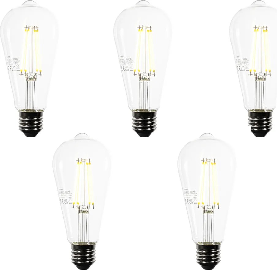 5 darabos szett E27 LED izzók ST64 átlátszó 3.8W 806 lm 3000K