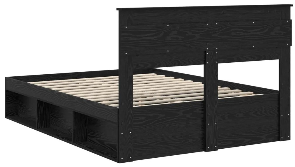 vidaXL Ágykeret matracmal fiókkal Fekete 160 x 200 cm Tömör fenyőfa