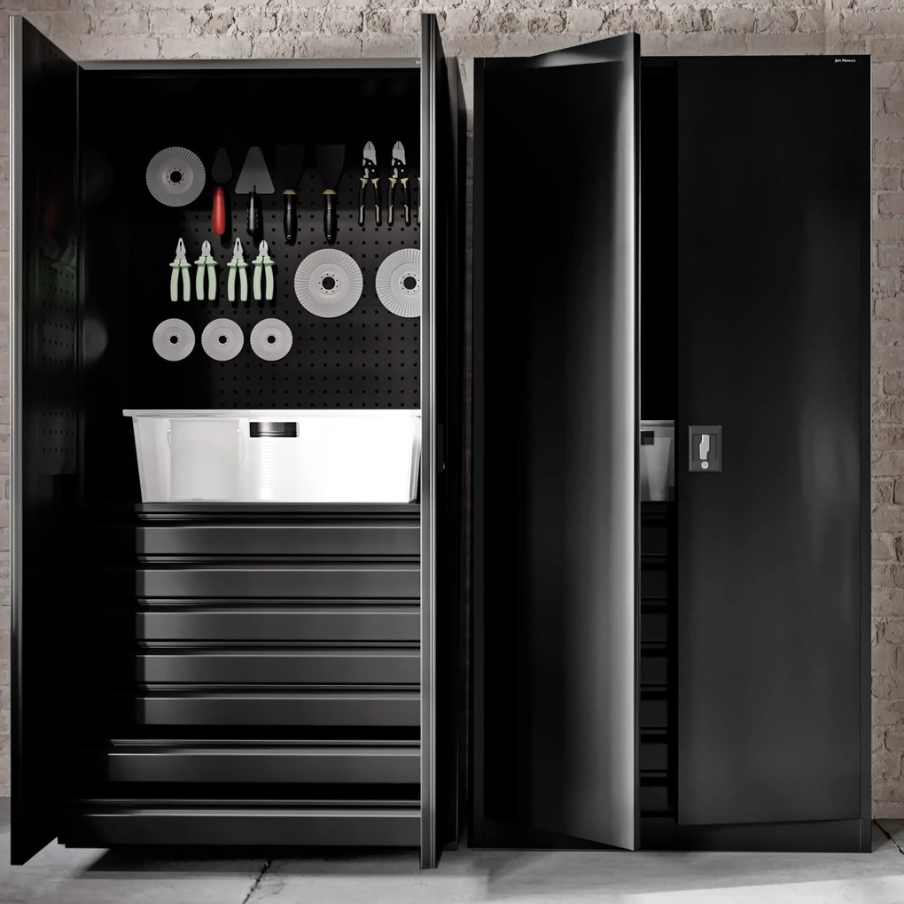 Műhelyszekrény DAREK, 920 x 1850 x 500 mm, All Black: fekete