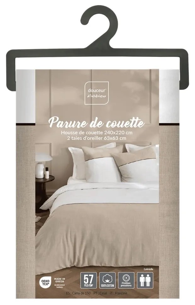 Fehér-bézs kétszemélyes-hosszabbított pamut ágyneműhuzat 240x220 cm Gabrielle – douceur d'intérieur