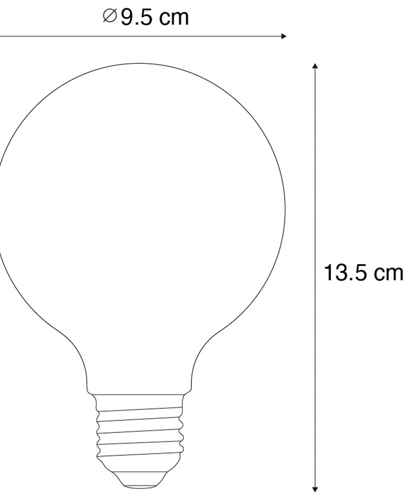 5 darabos E27 szabályozható LED spirál izzószálas G95 4W 270 lm 2200K