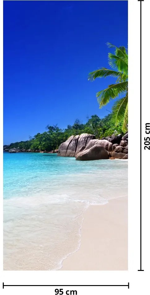 Fotótapéta ajtóra - Tengerpart Praslin szigetén (95x205cm)