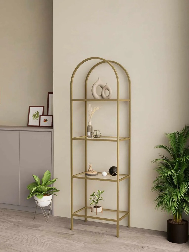 Fém könyvespolc, arany-átlátszó, 47 cm