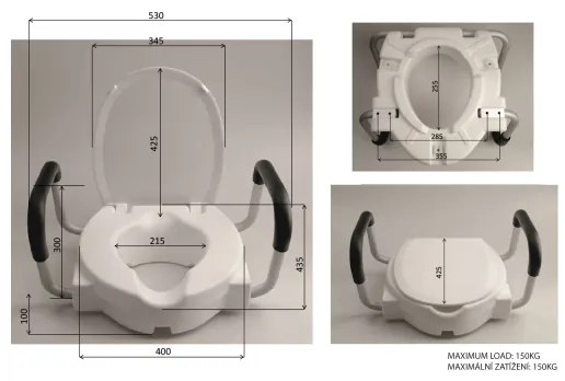 Ridder - Emelt WC-ülőke kapaszkodóval, fehér