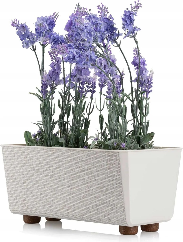 Krémszínű Virágláda Gyógynövények textil kaspó műanyag lábakkal 29cm