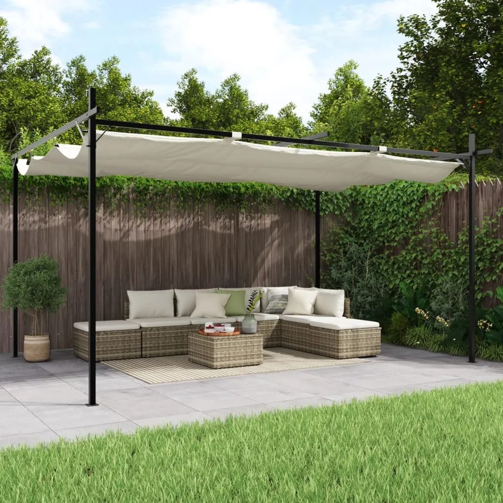 krémszínű pergola behúzható tetővel 395 x 292 x 230 cm