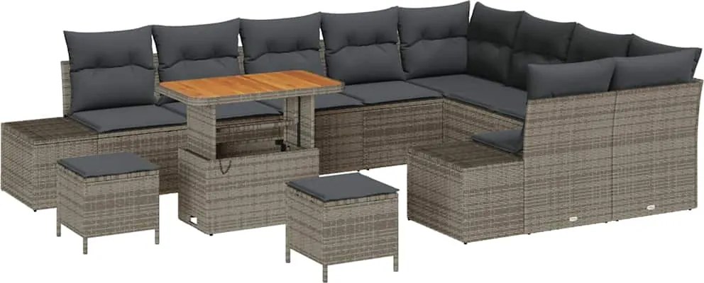 vidaXL Kerti Kanapé Szett párnával tárolóval 12 pcs Szürke Poli rattan
