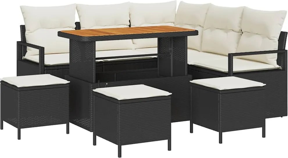 vidaXL Kerti Kanapé Szett párnával 9 pcs Fekete polirattan