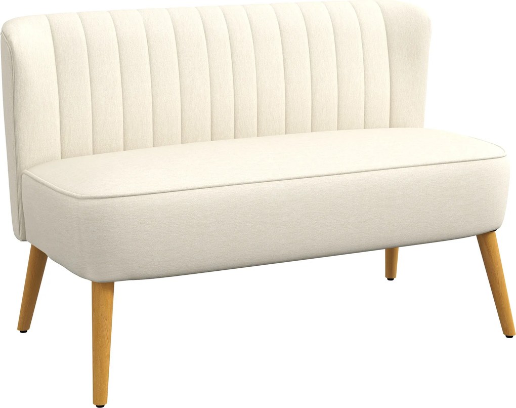 HOMCOM kétszemélyes kanapé, kompakt lenhatású kárpitozás nappaliba, hálószobába — krémszínű (117 x 56,5 x 77 cm) | Aosom