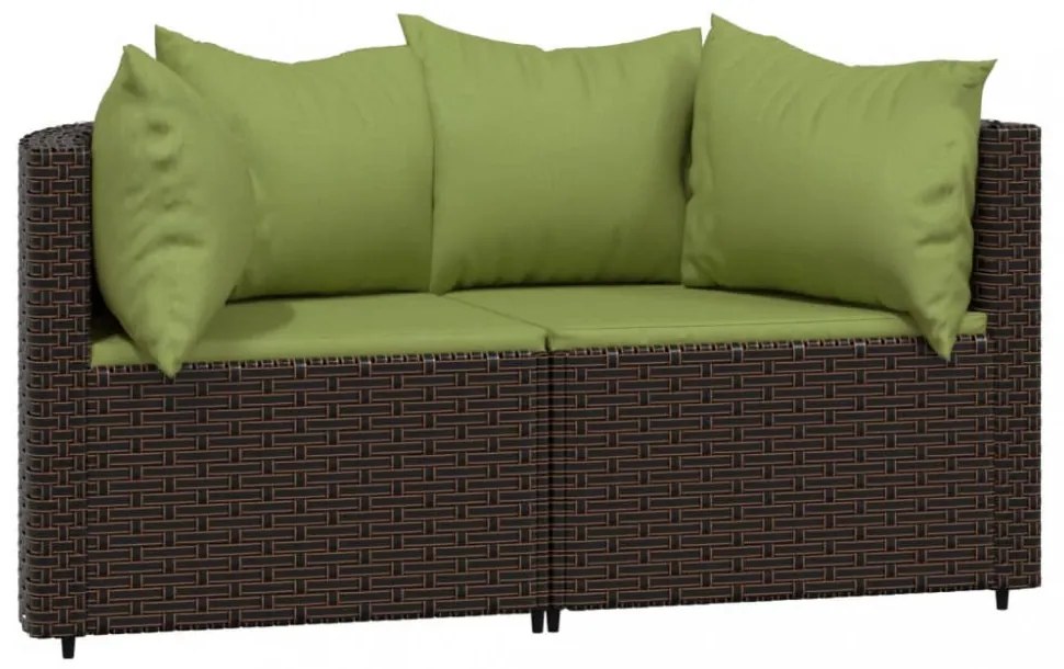 vidaXL 2 db barna polyrattan kerti sarokkanapé párnákkal