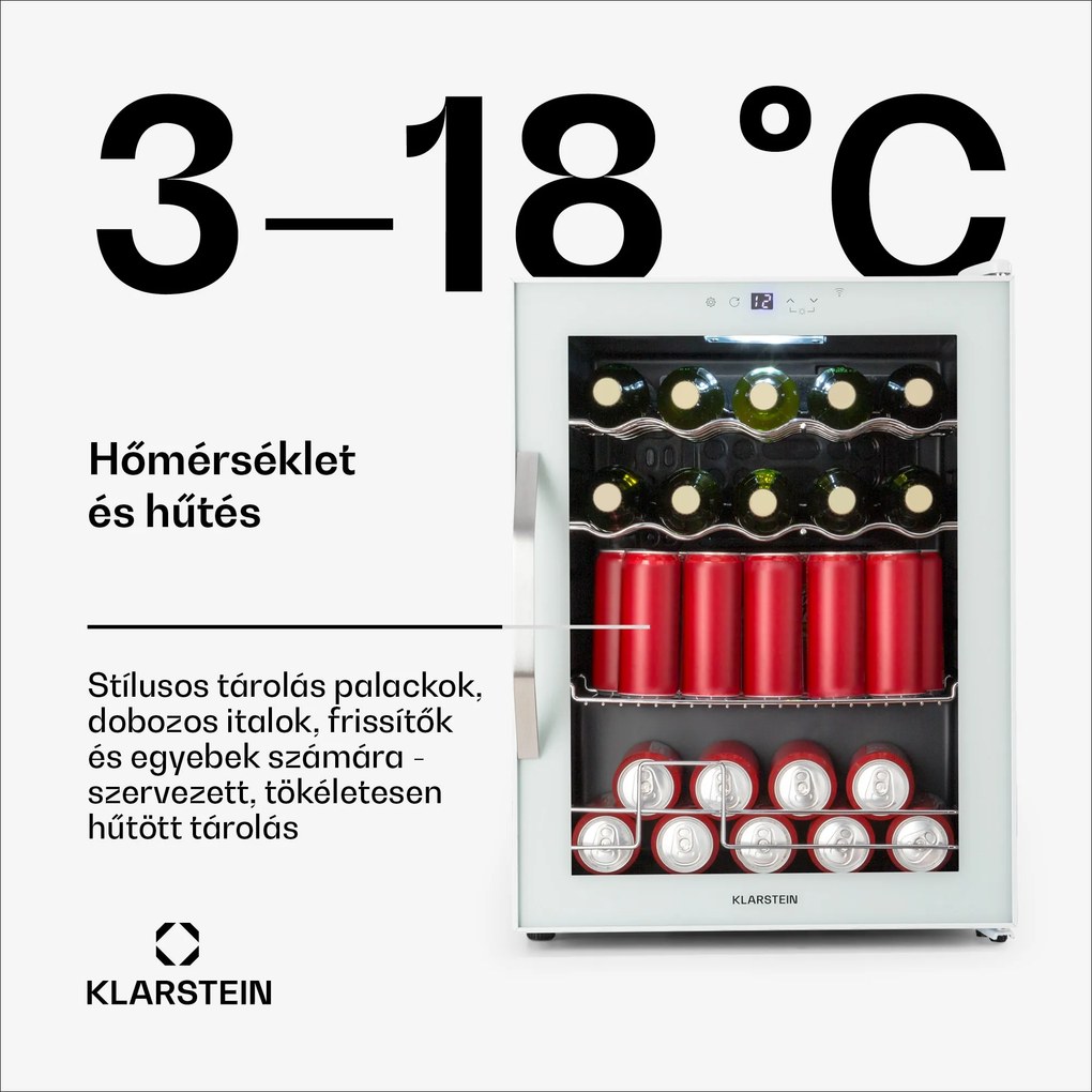 Klarstein Coachella 60 Smart hűtőszekrény, Wifi, LED, 3 polc, Háttérvilágítás, EEK E