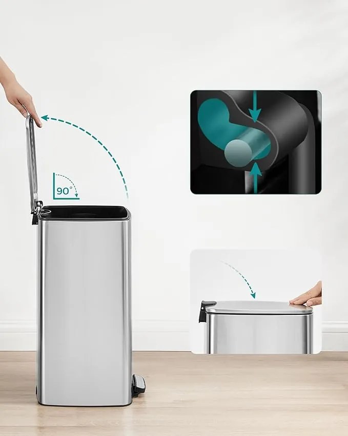 30 literes acél pedálos szemetes belső vödörrel, metál ezüst