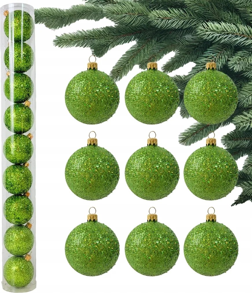 Zöld Karácsonyfa Bombák Csillámos lime Buborékok Karácsonyfadísz 6 cm