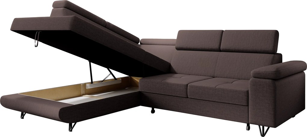 Kinyitható ülőgarnitúra, barna, balos, JOGI ROH