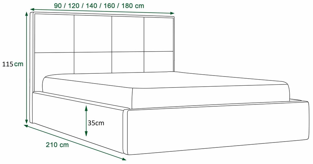 Franciaágy 140 cm Elna (fekete) (ágyráccsal és tárolóhellyel). 1046895