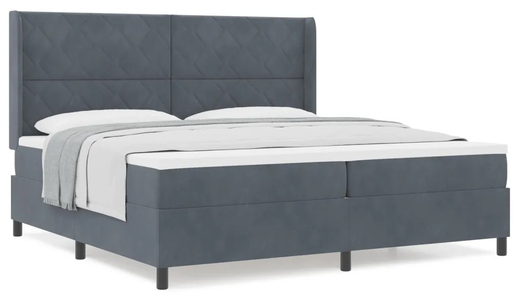 vidaXL Boxrugós ágy fejtámlával Sötétszürke 200 x 200 cm Bársony