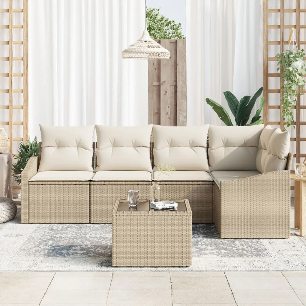 6 részes Kert Sofa Szett Párnákkal Barna Poli Rattan